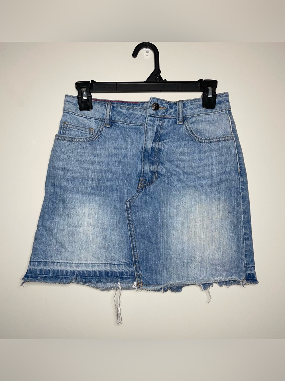 Cello S Assymetrical Light Wash Denim 100% Cotton Cutoff Mini Skirt